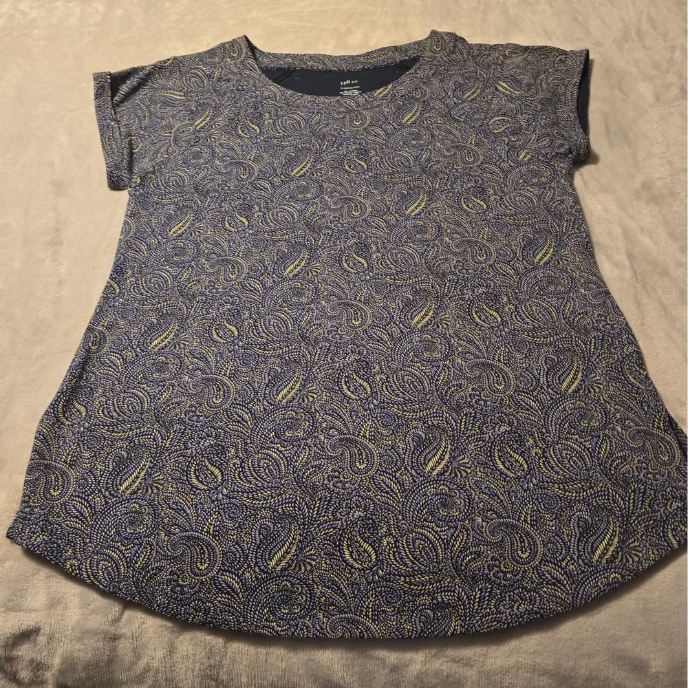 J. Jill Pima Cotton Paisley Shirttail Womens M Blue Scoop Neck Short Sleeve